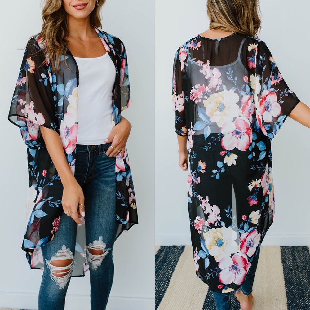 Lightweight Floral Kimono in Ivory - Picture 10 of 10